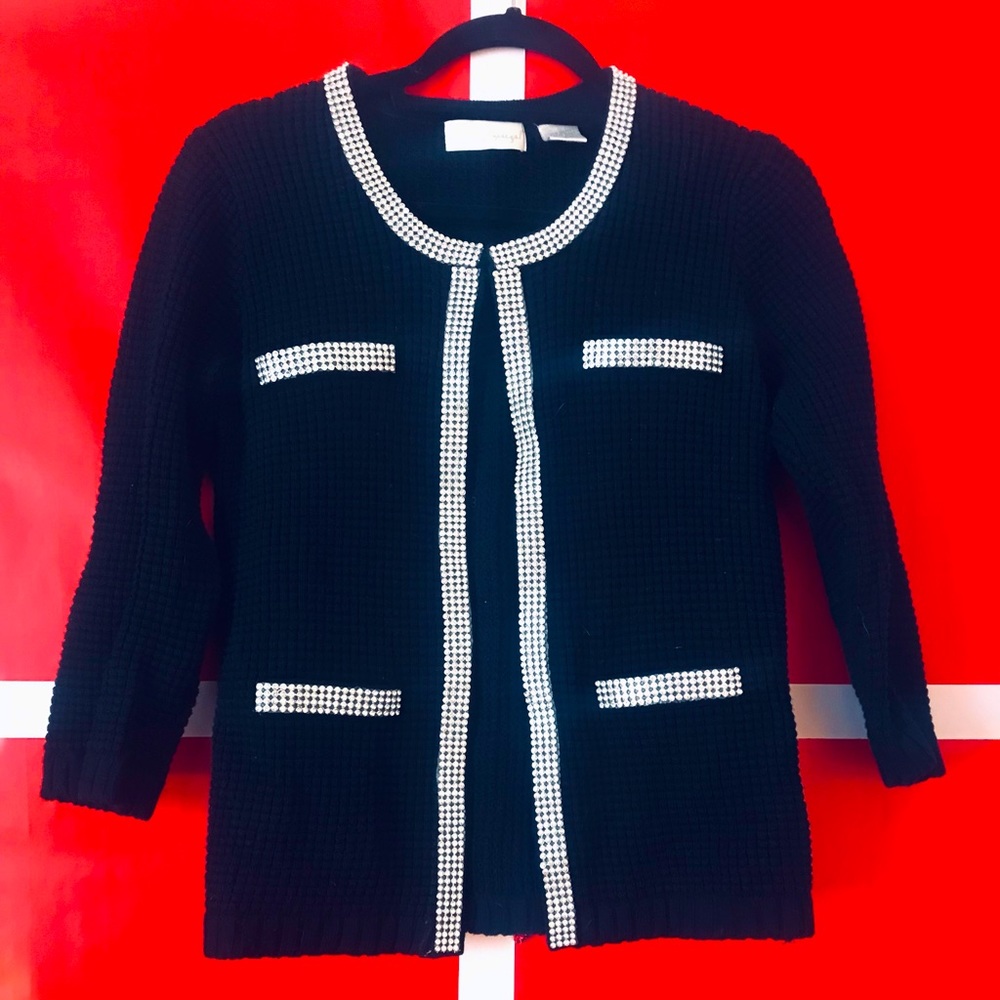 Spiegel black and rhinestone lined cardigan/sweater